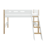 Semi-High Bed with Ladder and Safety Rail, 90x200 cm, White/Oak