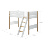 Semi-High Bed with Ladder and Safety Rail, 90x200 cm, White/Oak