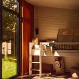 Mid-High Bed with Ladder and Safety Rail, 90x200 cm, White/Oak