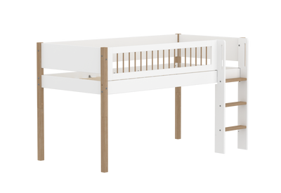 NOR Lit mi-hauteur, 90x200 cm, Blanc/Chêne