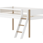 High Bed 120 cm with Ladder and Safety Rail, 90x200 cm, White/Oak MID_HIGH-BED midslp-f-wht-mdf-200x90-legs-crossbars-oak-sl-ladder  flexa-com.myshopify.com