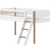 High Bed 120 cm with Ladder and Safety Rail, 90x200 cm, White/Oak MID_HIGH-BED midslp-f-wht-mdf-200x90-legs-crossbars-oak-sl-ladder  flexa-com.myshopify.com