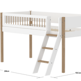 Mid-High Bed with Ladder and Safety Rail, 90x200 cm, White/Oak