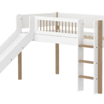 High Bed 120 cm with Slide, Ladder and Safety Rail, 90x200 cm, White/Oak MID_HIGH-BED midslp-slide-f-wht-200x90-legs-crossbars-oak-str-ladder  flexa-com.myshopify.com