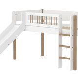 High Bed 120 cm with Slide, Ladder and Safety Rail, 90x200 cm, White/Oak MID_HIGH-BED midslp-slide-f-wht-200x90-legs-crossbars-oak-str-ladder  flexa-com.myshopify.com
