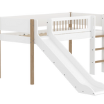 High Bed 120 cm with Slide, Ladder and Safety Rail, 90x200 cm, White/Oak MID_HIGH-BED midslp-slide-f-wht-200x90-legs-crossbars-oak-str-ladder  flexa-com.myshopify.com