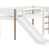 High Bed 120 cm with Slide, Ladder and Safety Rail, 90x200 cm, White/Oak MID_HIGH-BED midslp-slide-f-wht-200x90-legs-crossbars-oak-str-ladder  flexa-com.myshopify.com