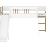 Spielbett 120 cm mit Rutsche, Leiter und Absturzsicherung, 90x200 cm, Weiß/Eiche