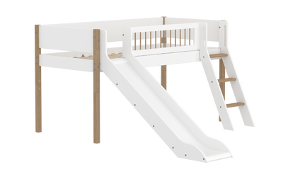 NOR Halvhøj seng, Skrå stige, 90x200 cm, Hvid/Eg