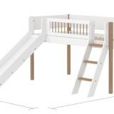 Spielbett 120 cm mit Rutsche, Leiter und Absturzsicherung, 90x200 cm, Weiß/Eiche