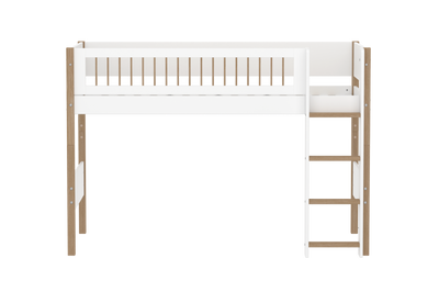 NOR Cama semi-alta, 90x200 cm, Blanco/Roble