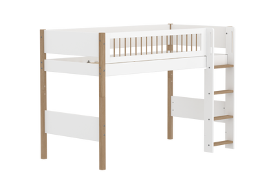 NOR Cama semi-alta, 90x200 cm, Blanco/Roble