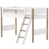 Lit haut 143 cm avec échelle et barrière de sécurité, 90x200 cm, Blanc/Chêne