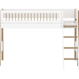 Lit haut 143 cm avec échelle et barrière de sécurité, 90x200 cm, Blanc/Chêne