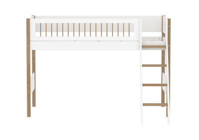 NOR Mellemhøj seng, Skrå stige, 90x200 cm, Hvid/Eg