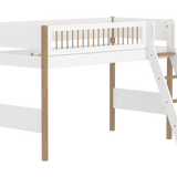 Lit haut 143 cm avec échelle et barrière de sécurité, 90x200 cm, Blanc/Chêne