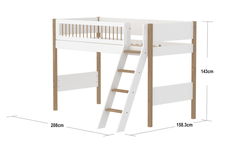 Semi-high bed w. slanting ladder