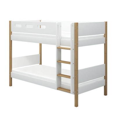 Bunk Bed with Straight Ladder and Safety Rail, 90x200 cm, White/Oak