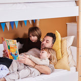 Bunk Bed with Straight Ladder and Safety Rail, 90x200 cm, White/Oak