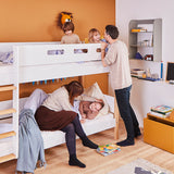 Bunk Bed with Straight Ladder and Safety Rail, 90x200 cm, White/Oak