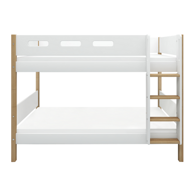 Bunk Bed with Straight Ladder and Safety Rail, 90x200 cm, White/Oak