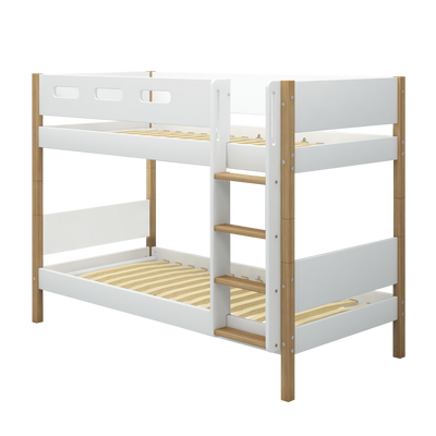 Bunk Bed with Straight Ladder and Safety Rail, 90x200 cm, White/Oak