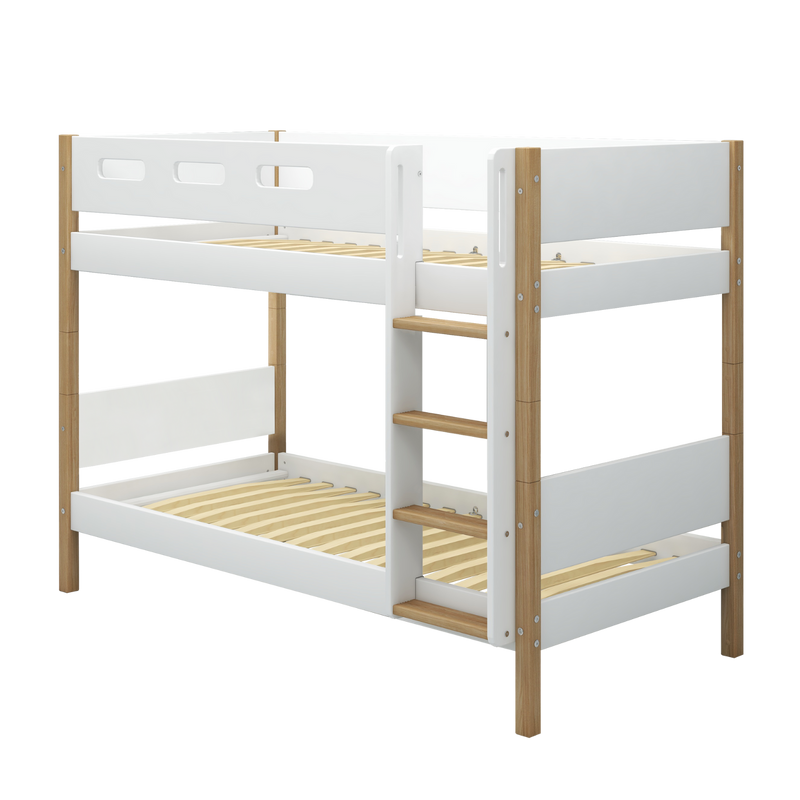 Bunk Bed with Straight Ladder and Safety Rail, 90x200 cm, White/Oak