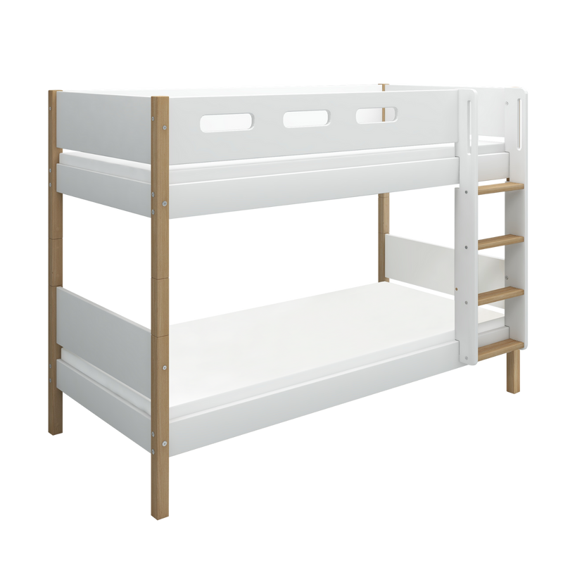 Bunk Bed with Straight Ladder and Safety Rail, 90x200 cm, White/Oak