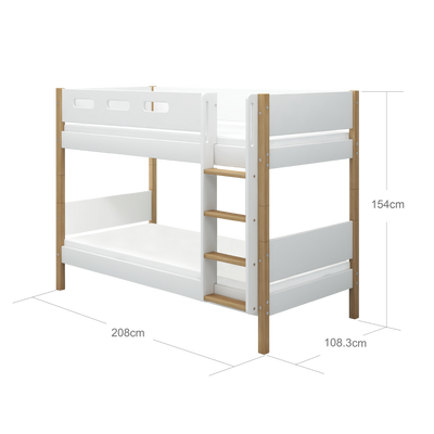 Bunk Bed with Straight Ladder and Safety Rail, 90x200 cm, White/Oak