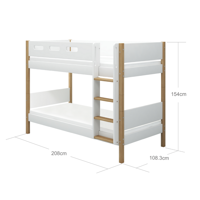 Bunk Bed with Straight Ladder and Safety Rail, 90x200 cm, White/Oak