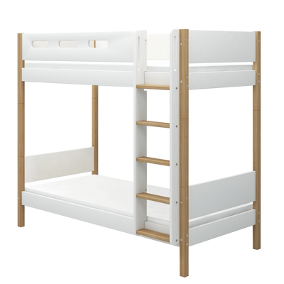 Bunk Bed with Extra Height, Straight Ladder and Safety Rail, 90x200 cm, White/Oak