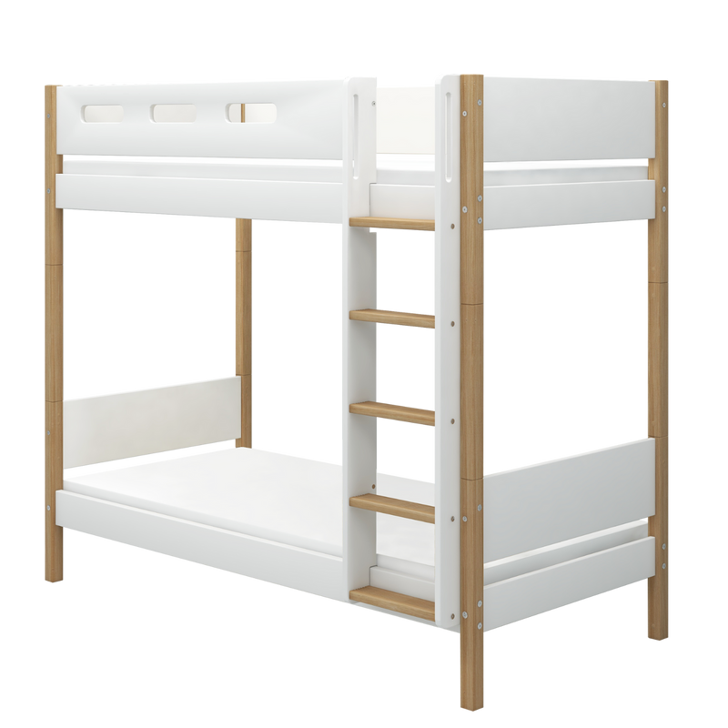 Bunk Bed with Extra Height, Straight Ladder and Safety Rail, 90x200 cm, White/Oak