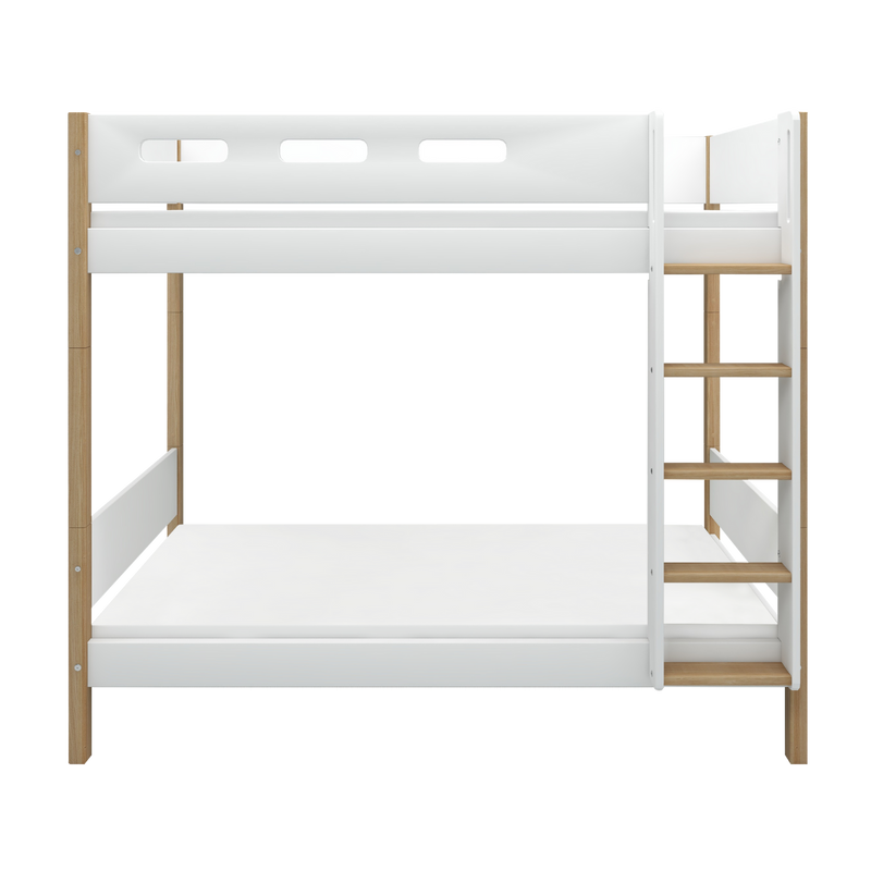 Bunk Bed with Extra Height, Straight Ladder and Safety Rail, 90x200 cm, White/Oak