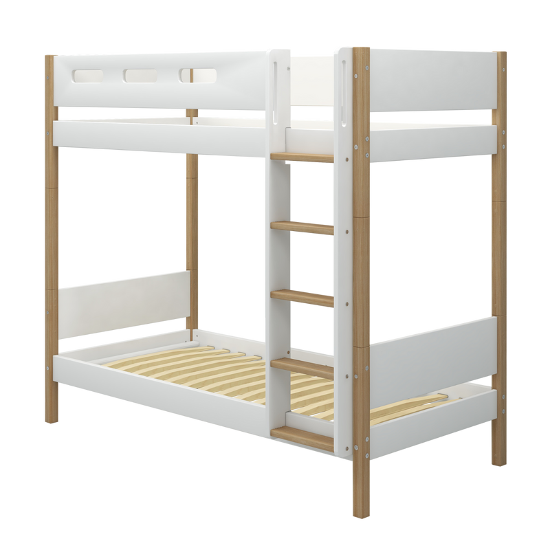 Bunk Bed with Extra Height, Straight Ladder and Safety Rail, 90x200 cm, White/Oak