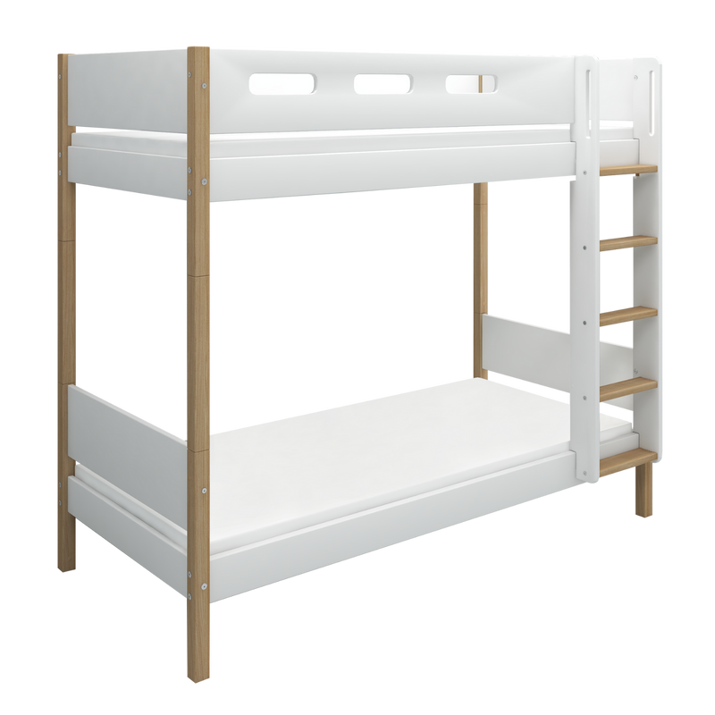 Bunk Bed with Extra Height, Straight Ladder and Safety Rail, 90x200 cm, White/Oak