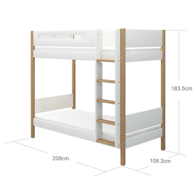 Bunk Bed with Extra Height, Straight Ladder and Safety Rail, 90x200 cm, White/Oak