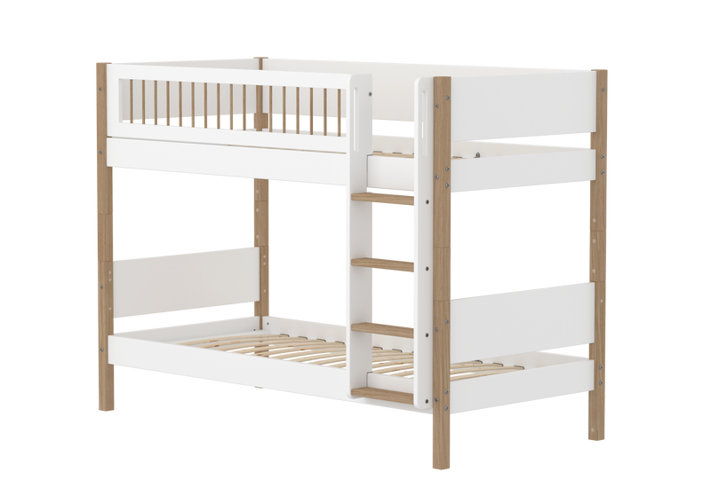 Bunk Bed with Straight Ladder and Safety Rail, 90x200 cm, White/Oak