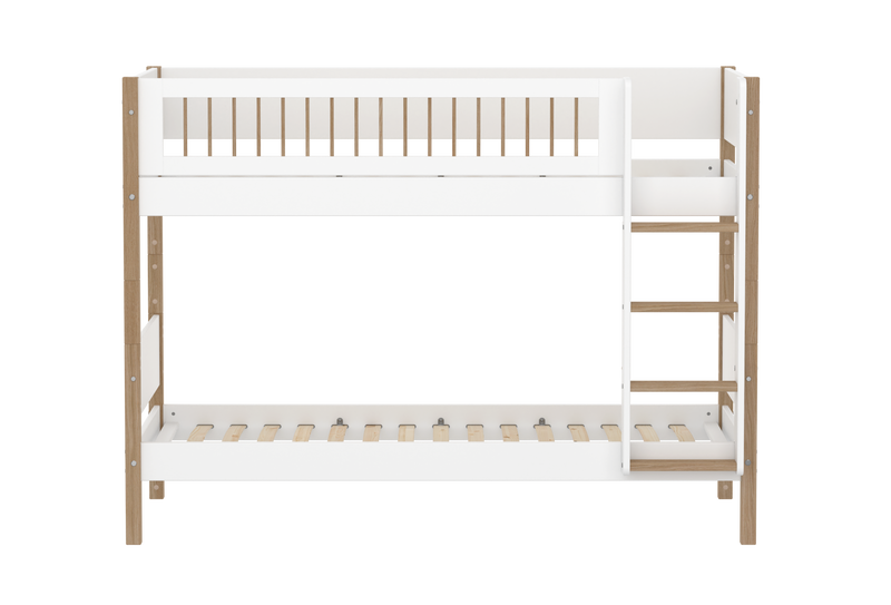 Bunk Bed with Straight Ladder and Safety Rail, 90x200 cm, White/Oak