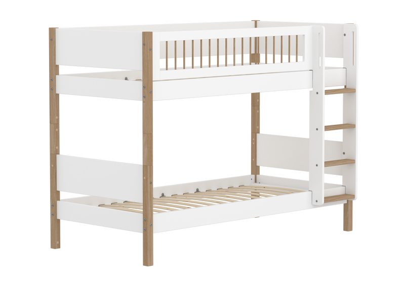 Bunk Bed with Straight Ladder and Safety Rail, 90x200 cm, White/Oak