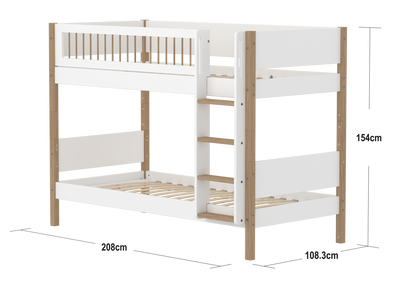 Bunk Bed with Straight Ladder and Safety Rail, 90x200 cm, White/Oak