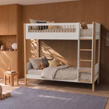 FLEXA Bunk Bed 184 cm with Straight Ladder and Crossbar Safety Rail, 90x200 cm, White/Oak, view 2