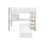 Casa High Bed with Sofa, Desk, Ladder and Safety Rail, 90x200 cm, White/Oak