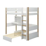 Casa High Bed with Sofa, Desk, Ladder and Safety Rail, 90x200 cm, White/Oak
