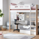 Casa High Bed with Sofa, Desk, Ladder and Safety Rail, 90x200 cm, White/Oak