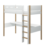 High Bed with Desk and Safety Rail, 90x200 cm, White/Oak