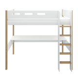 High Bed with Desk and Safety Rail, 90x200 cm, White/Oak