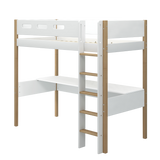High Bed with Desk and Safety Rail, 90x200 cm, White/Oak