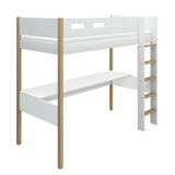 High Bed with Desk and Safety Rail, 90x200 cm, White/Oak