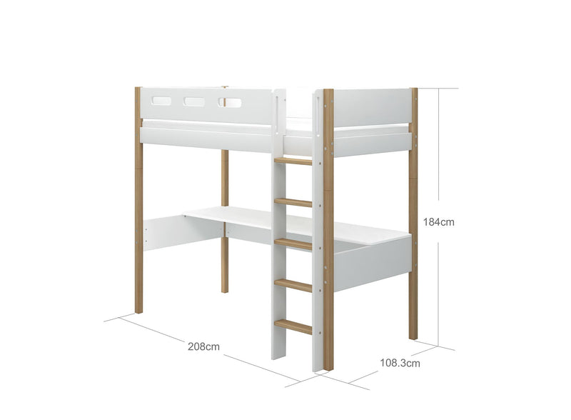 High bed w. straight ladder and desk