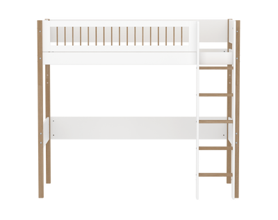 High Bed with Straight Ladder and Safety Rails, 90x200 cm, White/Oak